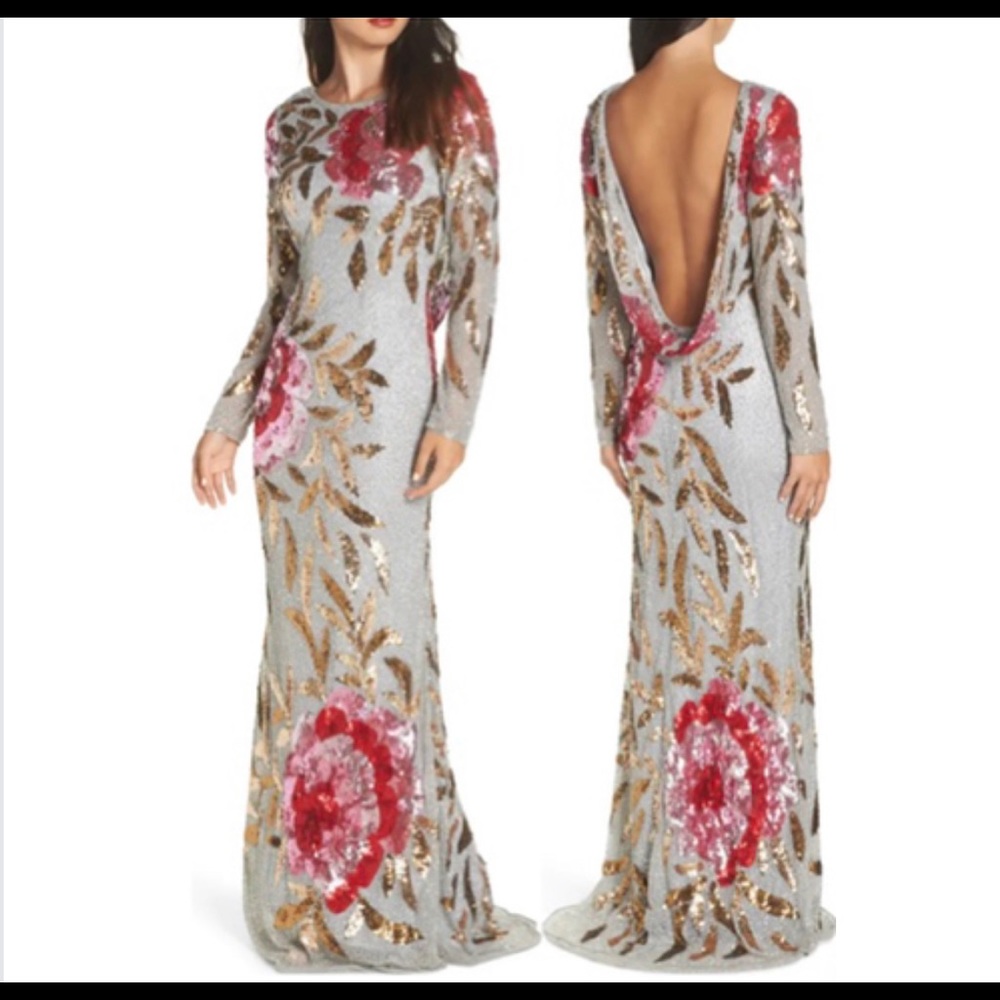 Mac Duggal Women's Long Sleeve Sequin Column Gown
